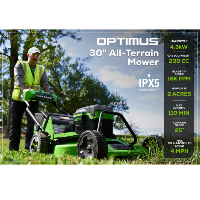 Greenworks Optimus 82V 30” Self-Propelled Lawn Mower with (3) 8Ah Batteries and Dual Port Charger | 82LM30S-83DP